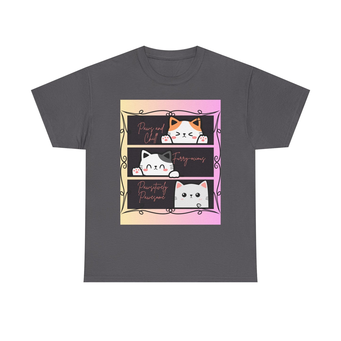 Cute Cat Design Unisex Heavy Cotton Tee, Cat Lover Gift, Funny Pet Tee, Kawaii T-Shirt, Animal Print Apparel, Birthday Gift