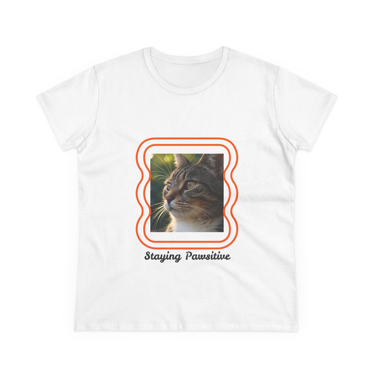 Women's Cat-Themed Cotton Tee, Staying Paw-sitive Shirt, Gift for Cat Lovers, Cute Cat Top, Casual Wear for Pet Lovers