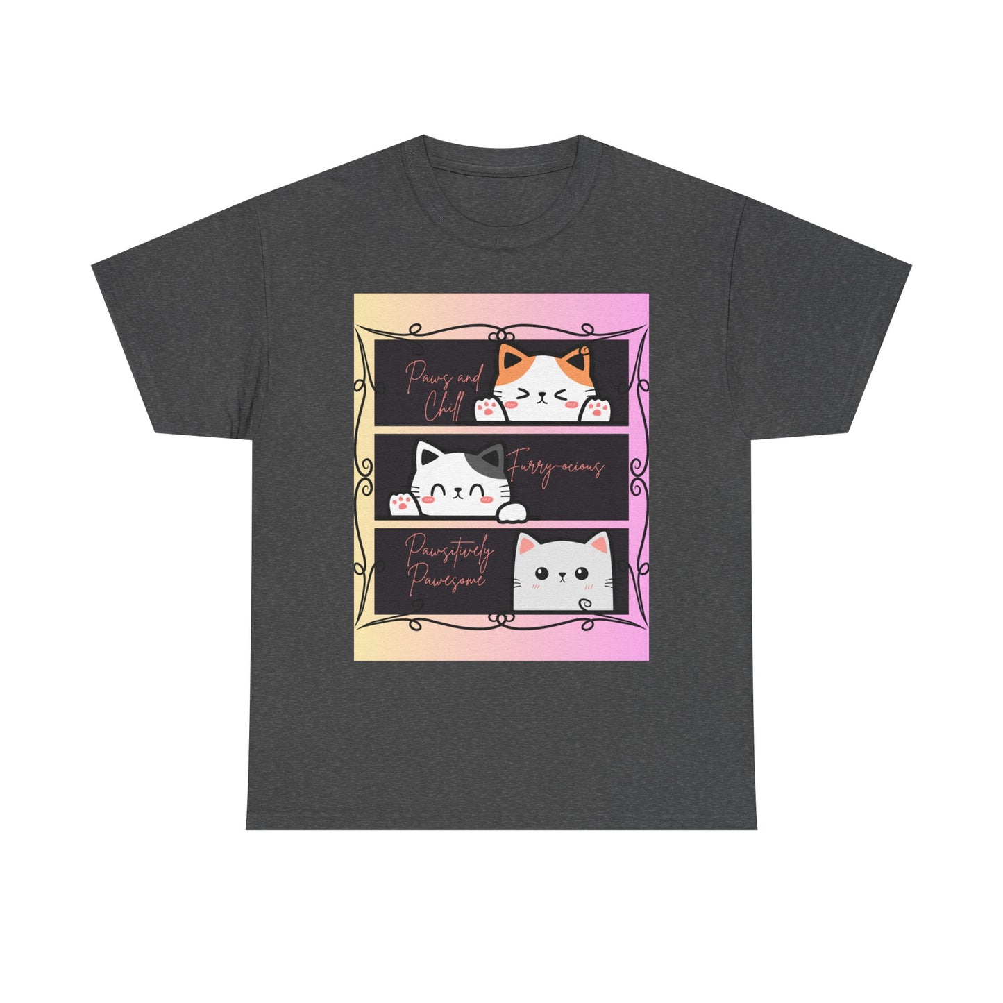 Cute Cat Design Unisex Heavy Cotton Tee, Cat Lover Gift, Funny Pet Tee, Kawaii T-Shirt, Animal Print Apparel, Birthday Gift