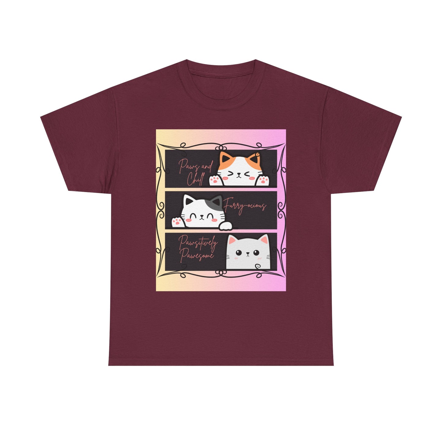 Cute Cat Design Unisex Heavy Cotton Tee, Cat Lover Gift, Funny Pet Tee, Kawaii T-Shirt, Animal Print Apparel, Birthday Gift