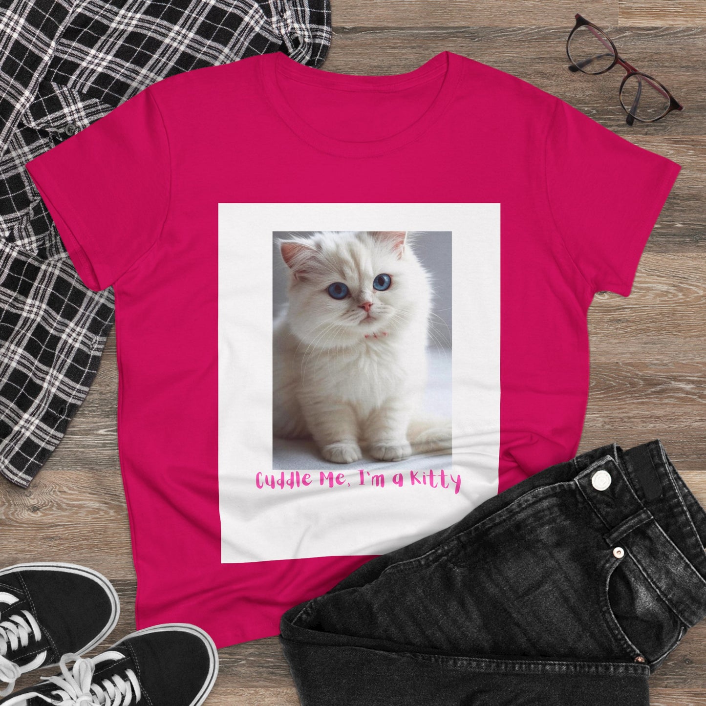 Cute Cat Graphic Women's Tee, Adorable Cotton Shirt for Cat Lovers, Gifts for Animal Lovers, Birthday, Pet Appreciation