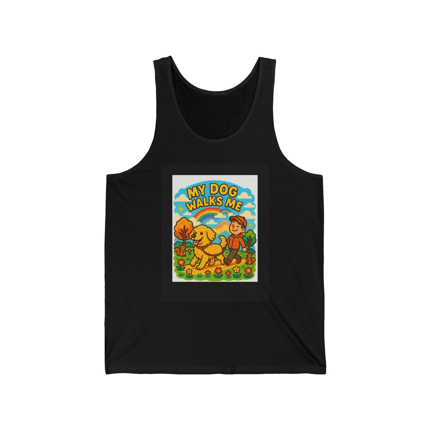 My Dog Walks Me Tank Top, Funny Dog Lover Unisex Jersey Tank, Pet Owner Gift, Summer Casual Wear, Dog Mom Gift Idea