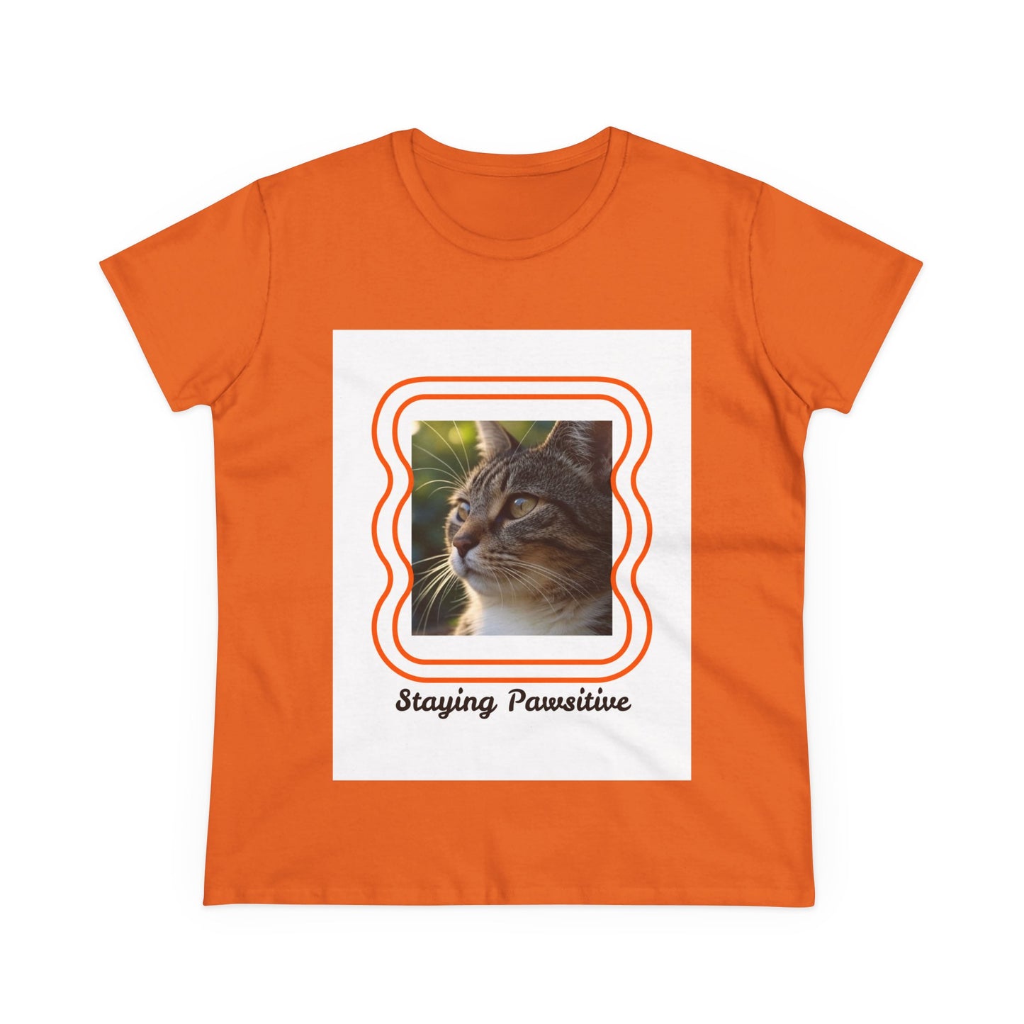 Women's Cat-Themed Cotton Tee, Staying Paw-sitive Shirt, Gift for Cat Lovers, Cute Cat Top, Casual Wear for Pet Lovers