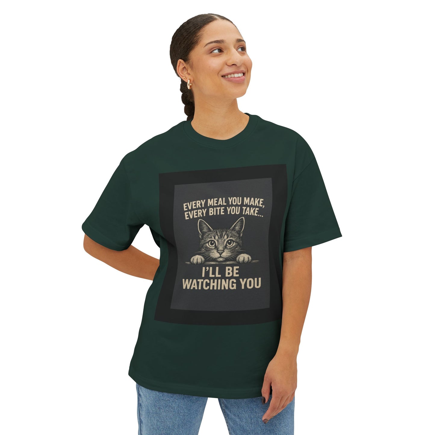 Funny Cat Oversized Tee - I'll Be Watching You Shirt, Gift for Cat Lovers, Unisex T-Shirt, Cute Pet Humor Top, Casual Wear, Holiday Gift