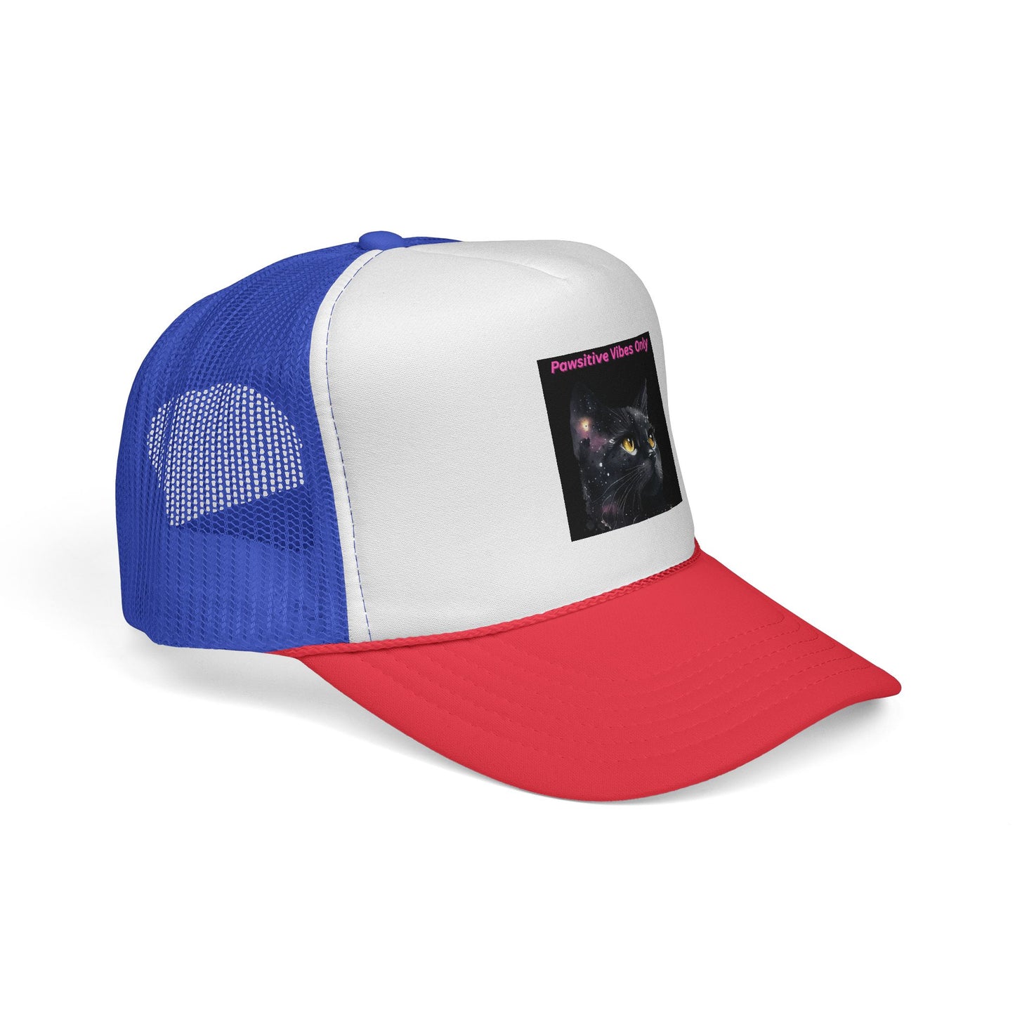 Positive Vibes Cat Trucker Cap, Fun Hat for Cat Lovers, Casual Outdoor Accessory, Birthday Gift, Summer Fashion
