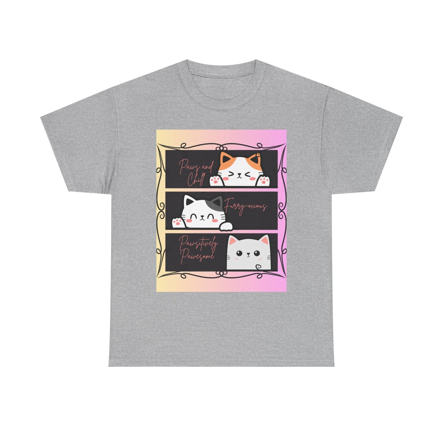 Cute Cat Design Unisex Heavy Cotton Tee, Cat Lover Gift, Funny Pet Tee, Kawaii T-Shirt, Animal Print Apparel, Birthday Gift