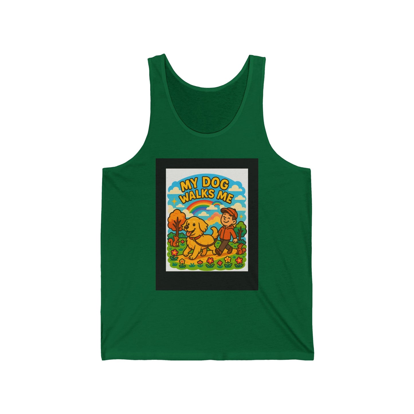 My Dog Walks Me Tank Top, Funny Dog Lover Unisex Jersey Tank, Pet Owner Gift, Summer Casual Wear, Dog Mom Gift Idea