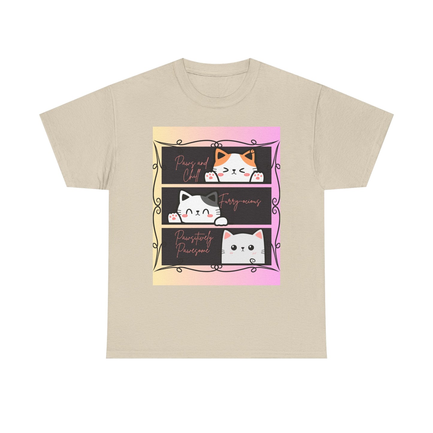 Cute Cat Design Unisex Heavy Cotton Tee, Cat Lover Gift, Funny Pet Tee, Kawaii T-Shirt, Animal Print Apparel, Birthday Gift
