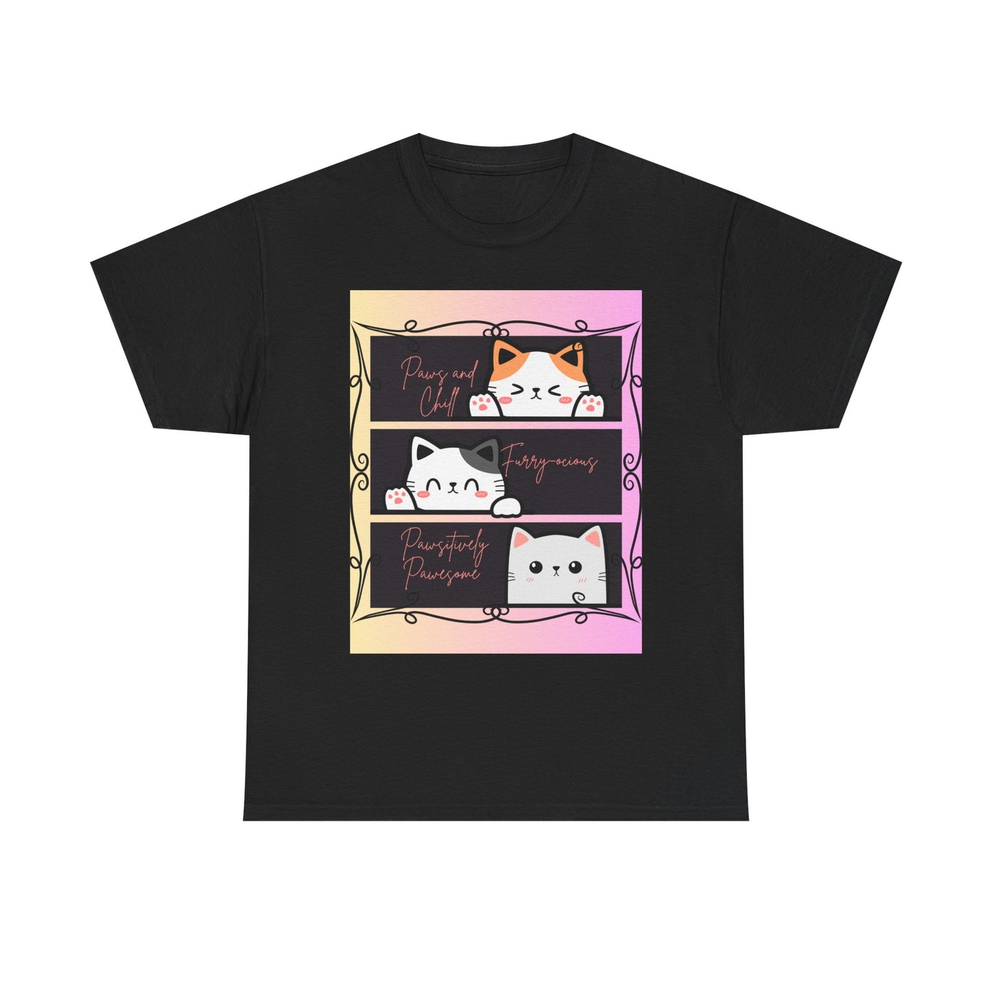 Cute Cat Design Unisex Heavy Cotton Tee, Cat Lover Gift, Funny Pet Tee, Kawaii T-Shirt, Animal Print Apparel, Birthday Gift