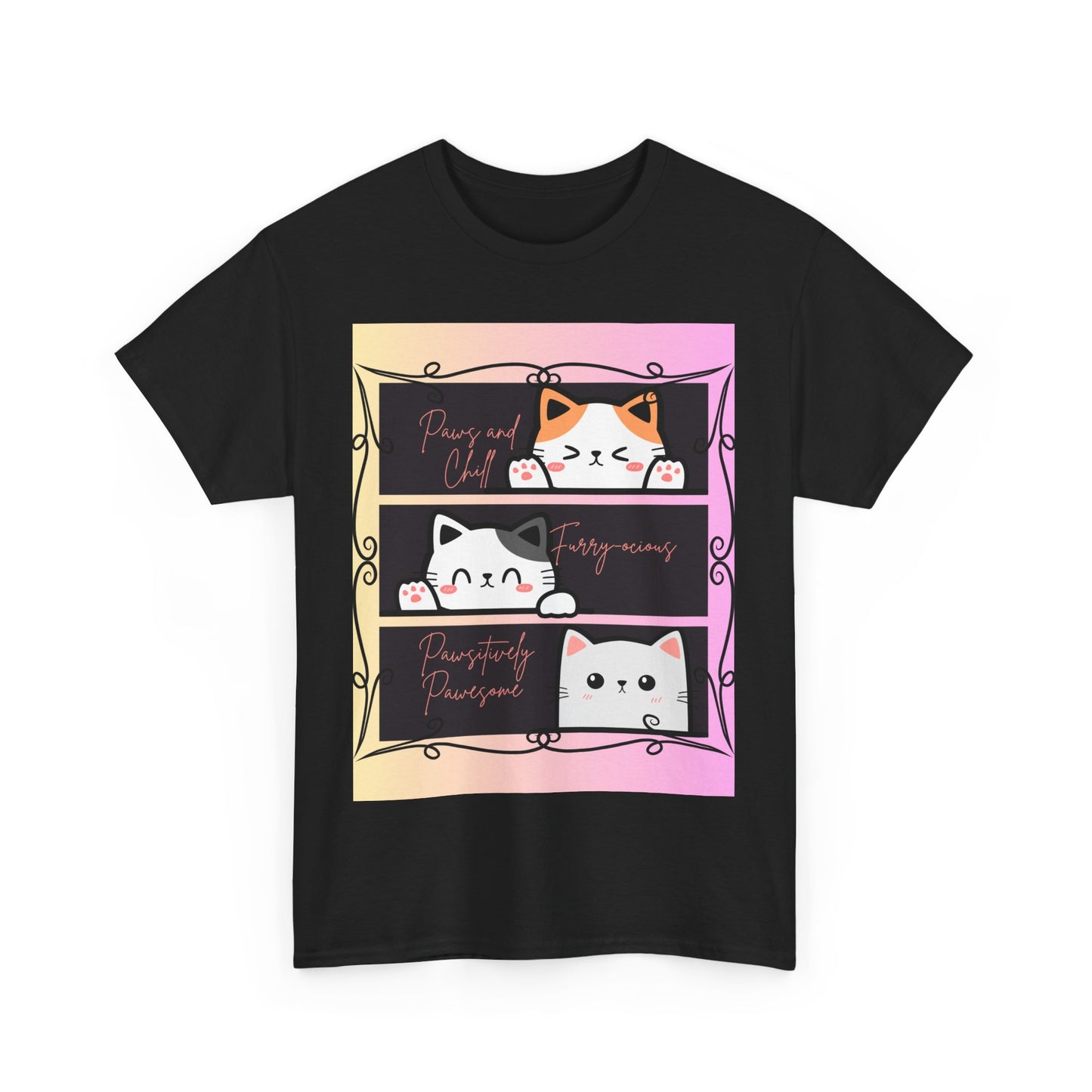 Cute Cat Design Unisex Heavy Cotton Tee, Cat Lover Gift, Funny Pet Tee, Kawaii T-Shirt, Animal Print Apparel, Birthday Gift