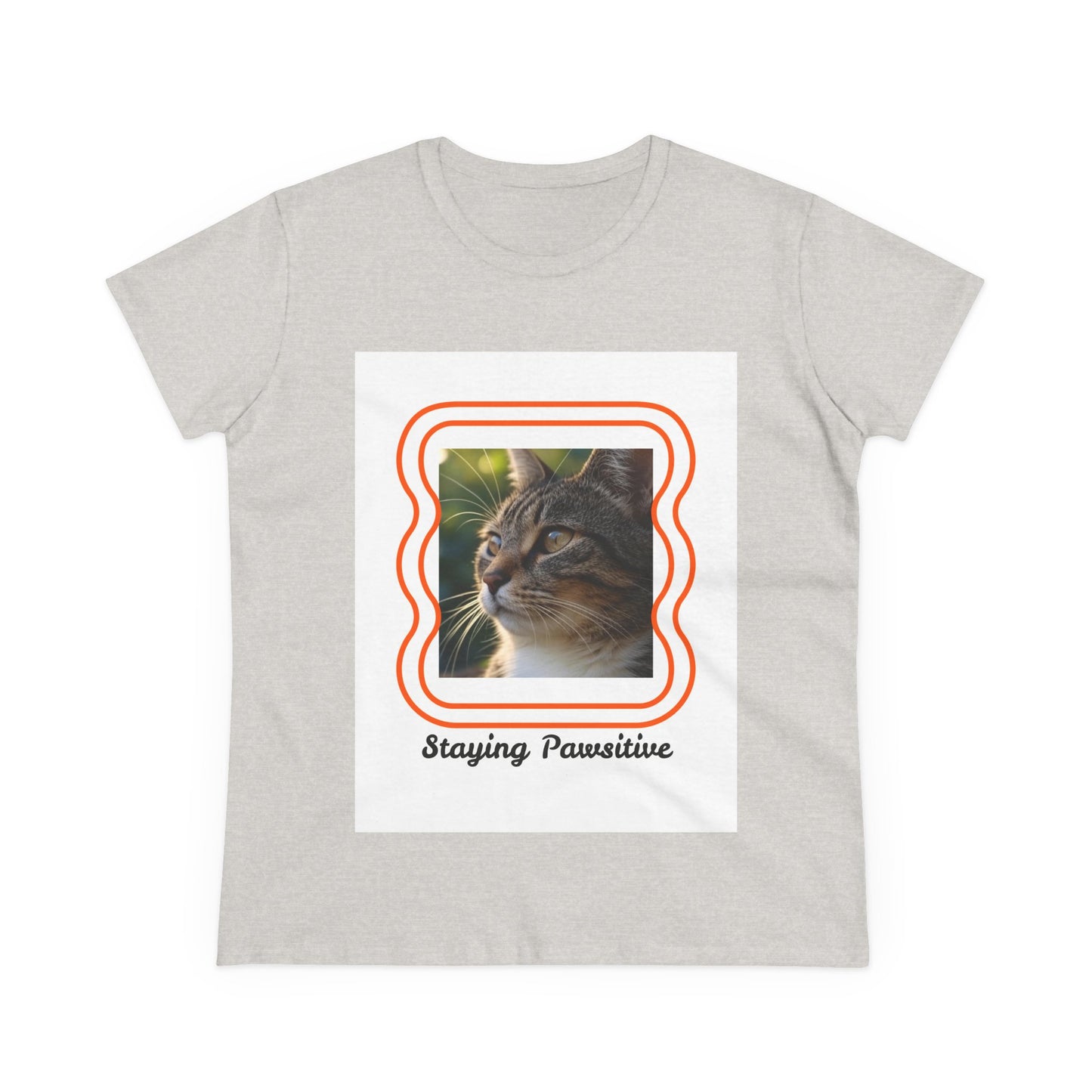 Women's Cat-Themed Cotton Tee, Staying Paw-sitive Shirt, Gift for Cat Lovers, Cute Cat Top, Casual Wear for Pet Lovers