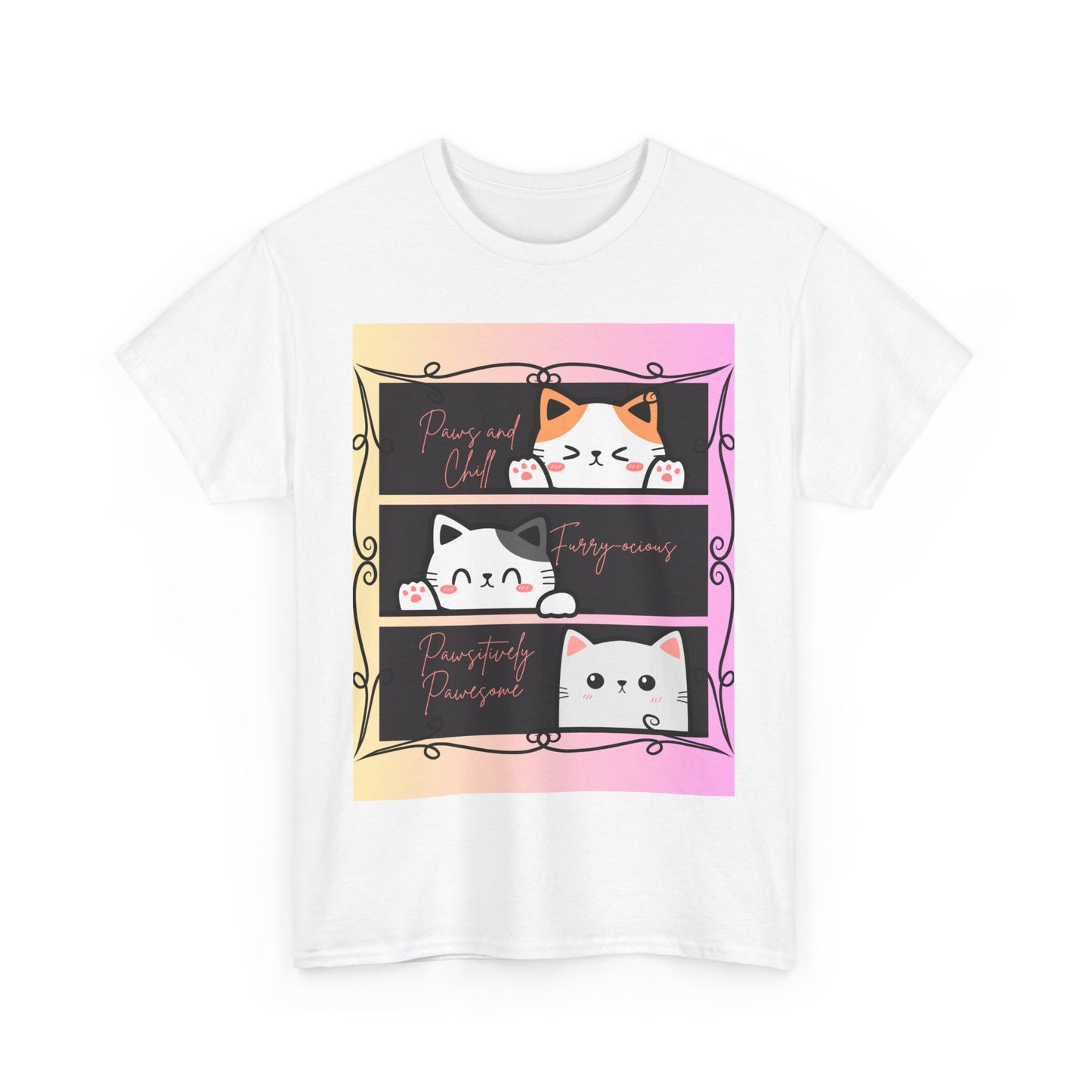 Cute Cat Design Unisex Heavy Cotton Tee, Cat Lover Gift, Funny Pet Tee, Kawaii T-Shirt, Animal Print Apparel, Birthday Gift