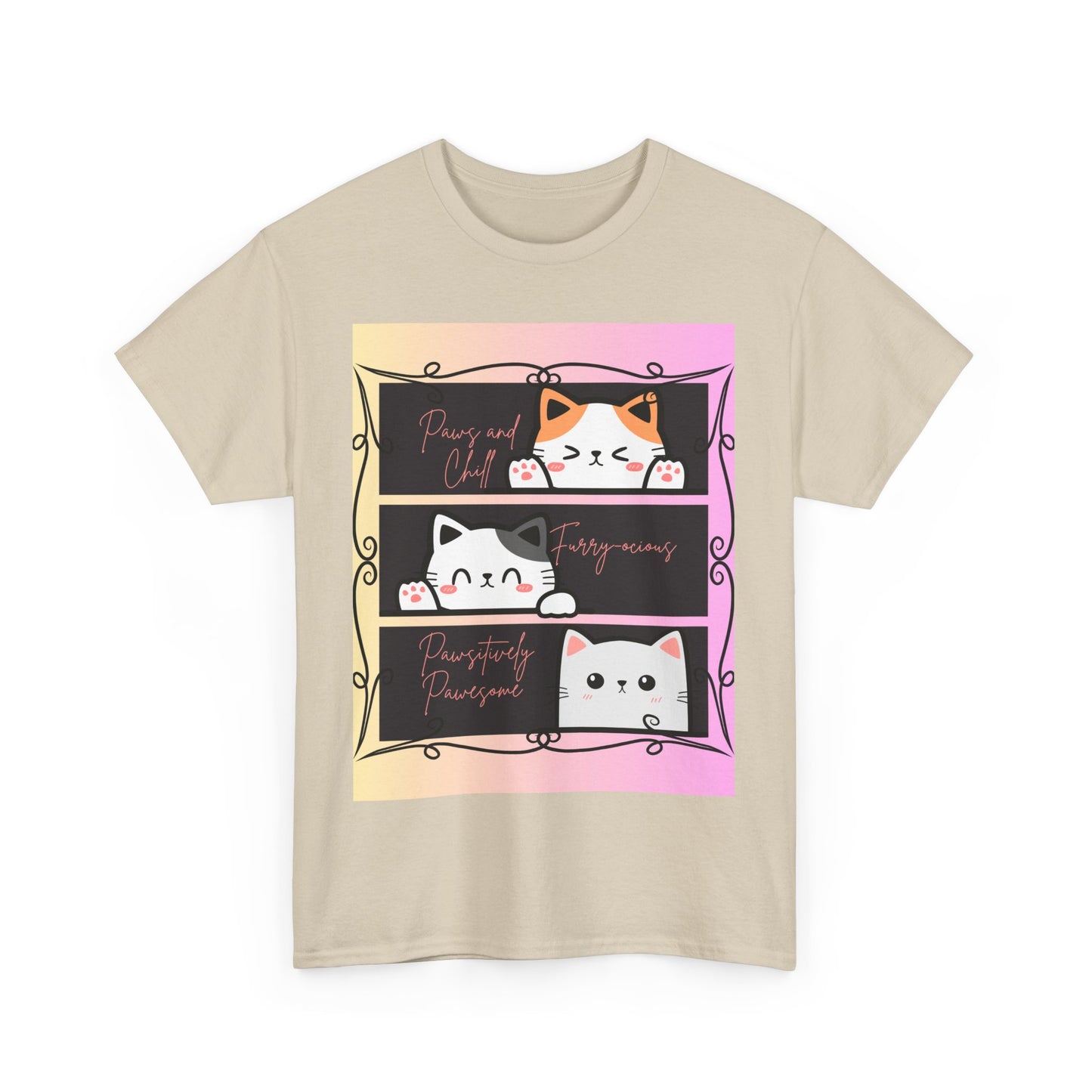 Cute Cat Design Unisex Heavy Cotton Tee, Cat Lover Gift, Funny Pet Tee, Kawaii T-Shirt, Animal Print Apparel, Birthday Gift
