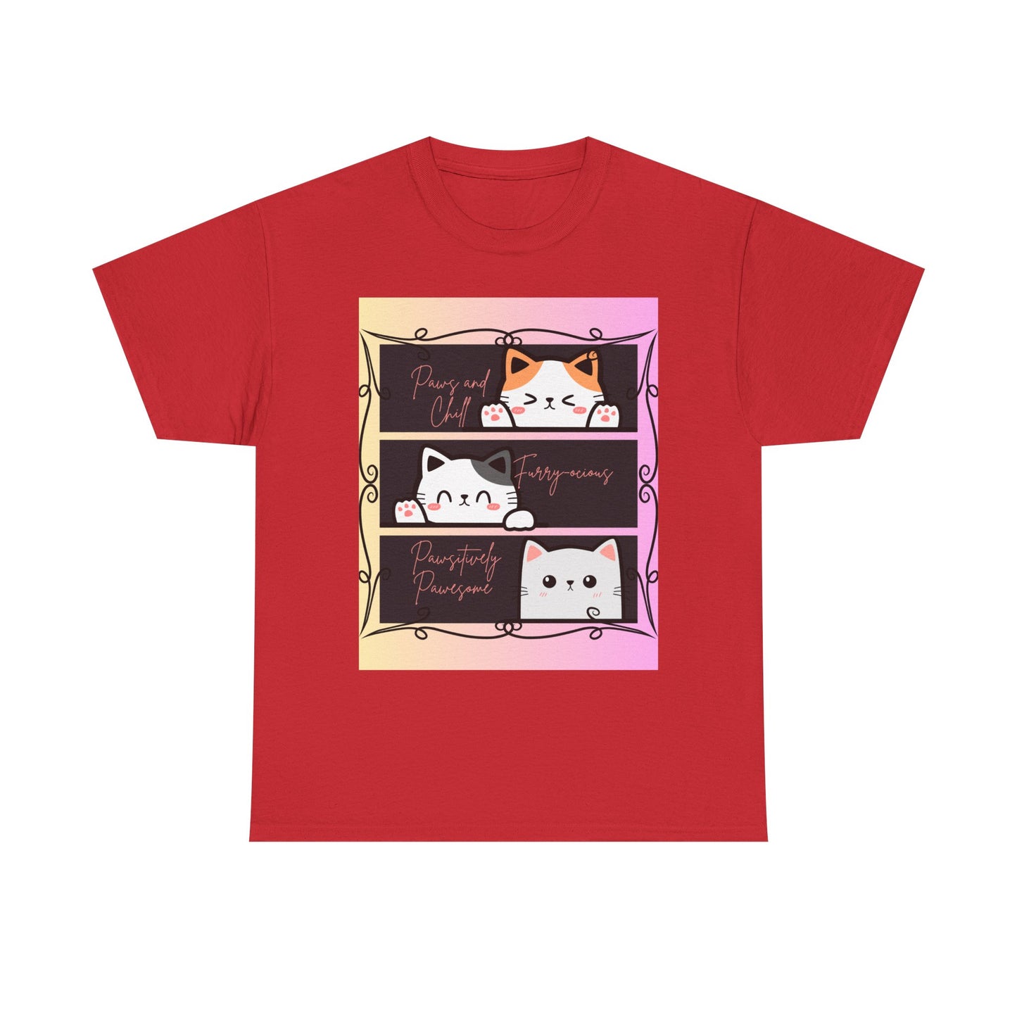 Cute Cat Design Unisex Heavy Cotton Tee, Cat Lover Gift, Funny Pet Tee, Kawaii T-Shirt, Animal Print Apparel, Birthday Gift