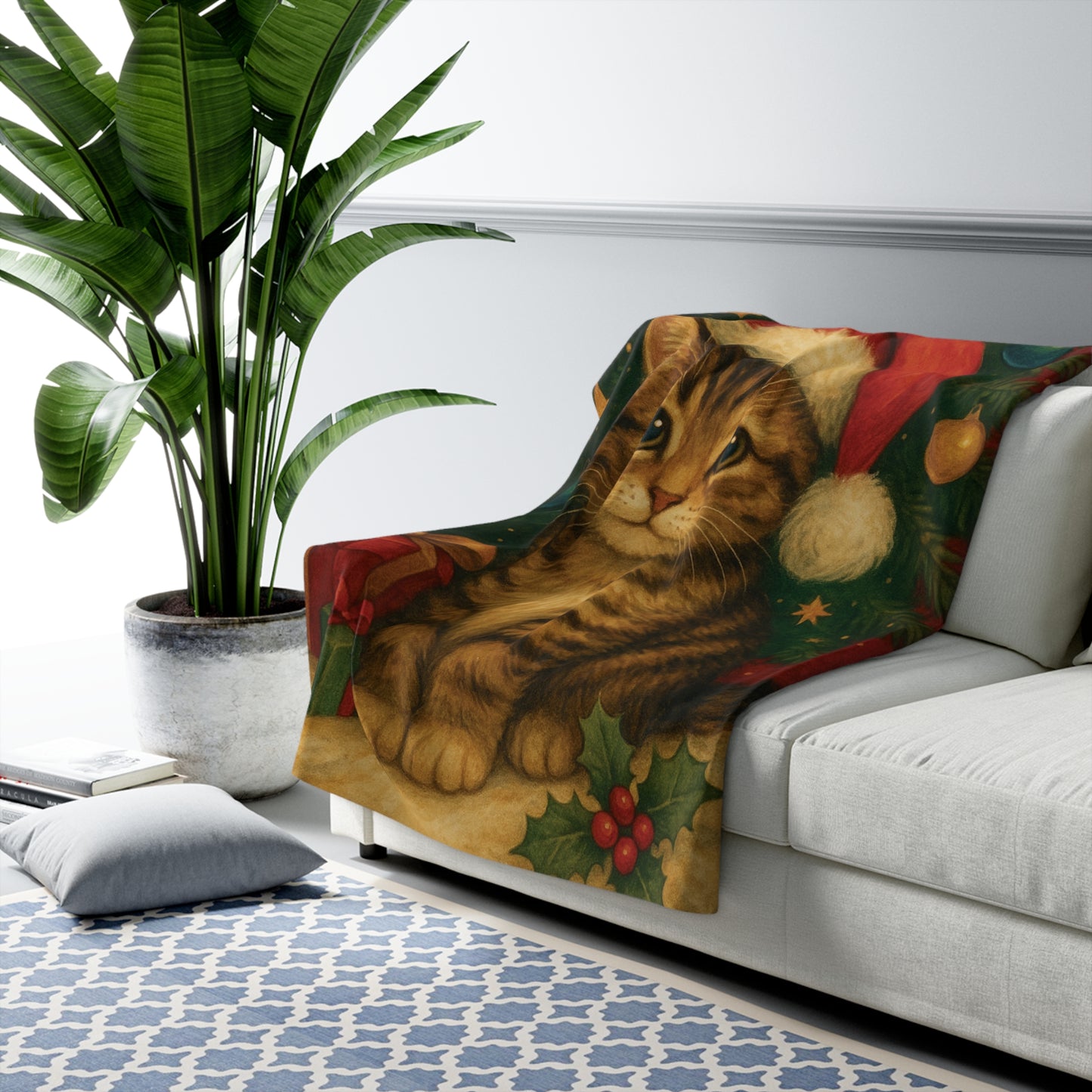 Cozy Cat-Themed Sherpa Fleece Blanket for Cat Lovers, Holiday Home Decor, Gift for Pet Owners, Christmas Throws, Soft Warm Blankets