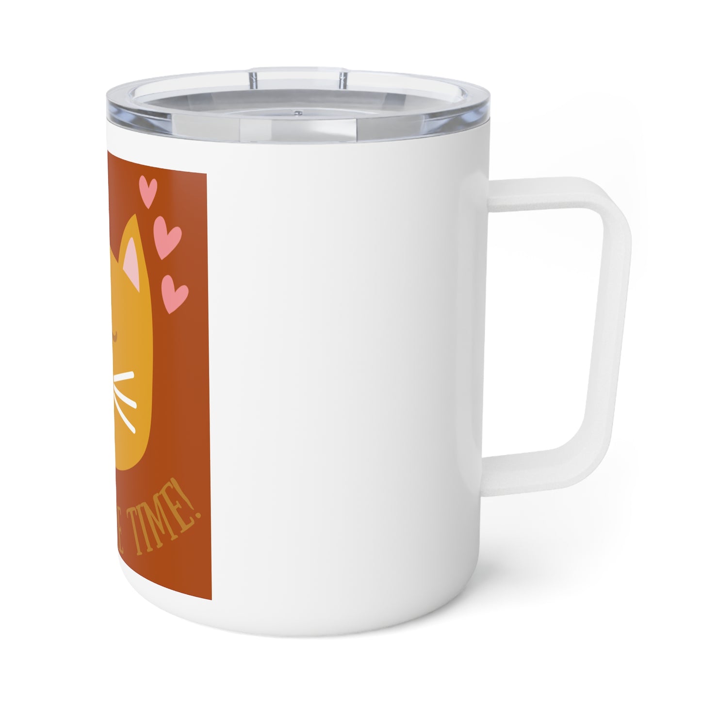 Cat Lover Insulated Coffee Mug, Funny Cat Gift, Meow's the Time, Cute Cat Coffee Cup, Pet Lover's Mug, Warm Beverage Tumbler