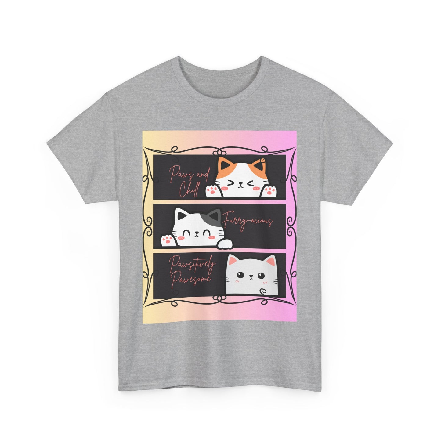 Cute Cat Design Unisex Heavy Cotton Tee, Cat Lover Gift, Funny Pet Tee, Kawaii T-Shirt, Animal Print Apparel, Birthday Gift