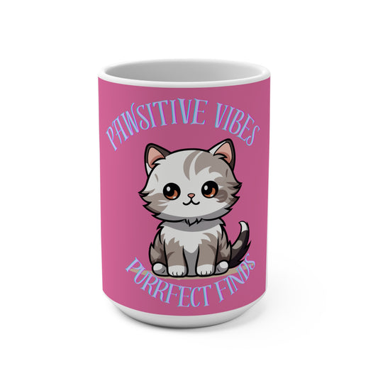 Cute Cat Mug - Pawsitive Vibes, Gift for Cat Lovers, Cozy Coffee Cup, Fun Pet Lover Gift, Unique Kitchen Decor