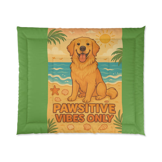 Pawsitive Vibes Comforter, Cozy Pet-Inspired Bedding for Dog Lovers, Beach Theme Blanket, Gift for Animal Lovers, Summer Home Decor