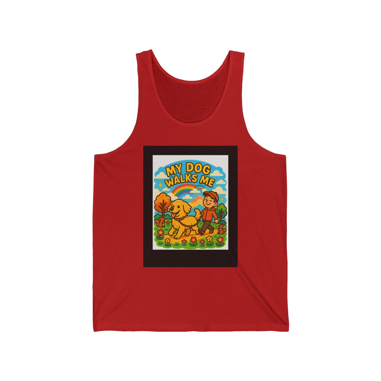 My Dog Walks Me Tank Top, Funny Dog Lover Unisex Jersey Tank, Pet Owner Gift, Summer Casual Wear, Dog Mom Gift Idea