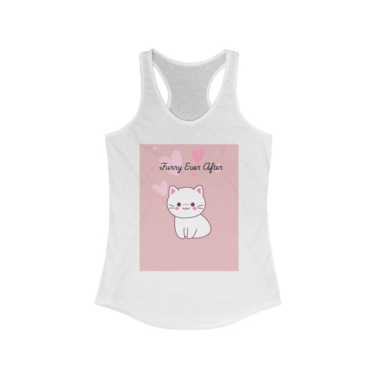 Funny Cat Racerback Tank Top, Cute Cat Apparel, Gift for Cat Lovers, Summer Beach Wear, Funny Ever After Tee
