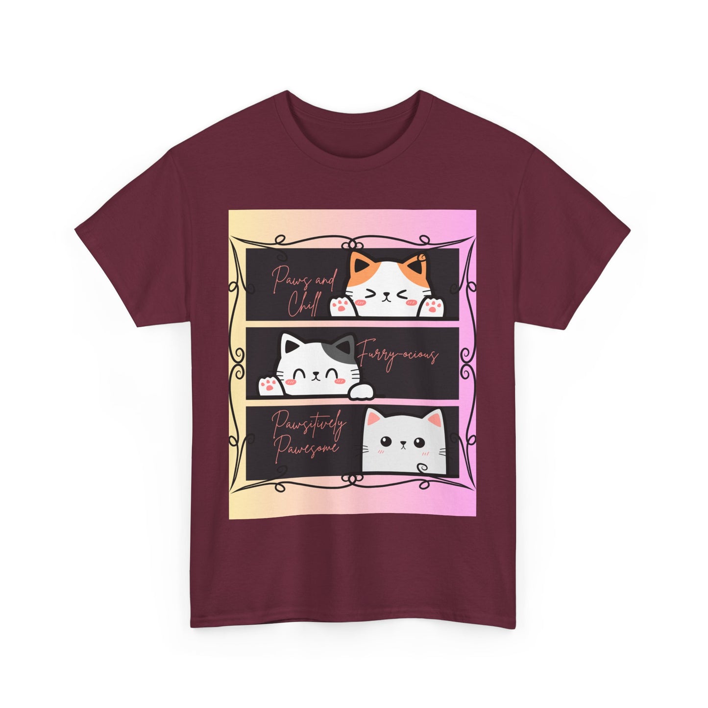 Cute Cat Design Unisex Heavy Cotton Tee, Cat Lover Gift, Funny Pet Tee, Kawaii T-Shirt, Animal Print Apparel, Birthday Gift