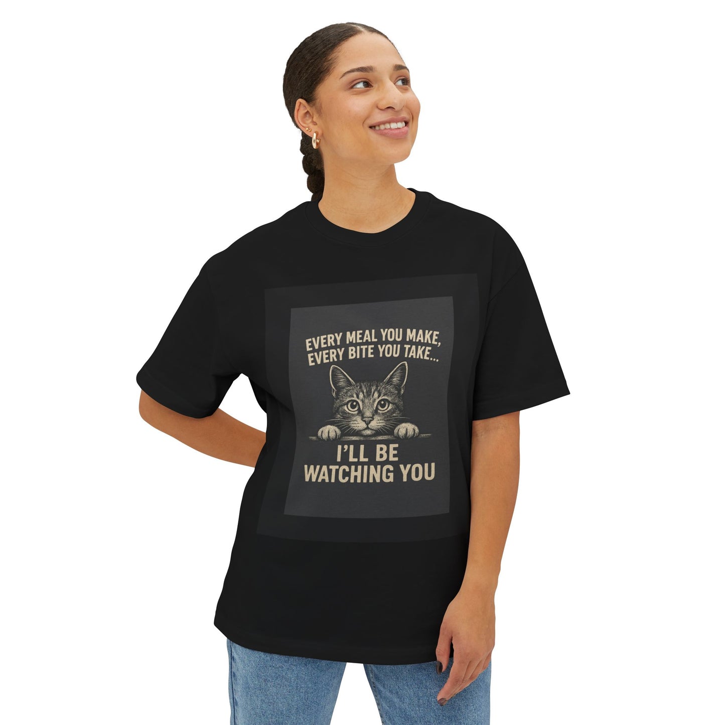Funny Cat Oversized Tee - I'll Be Watching You Shirt, Gift for Cat Lovers, Unisex T-Shirt, Cute Pet Humor Top, Casual Wear, Holiday Gift