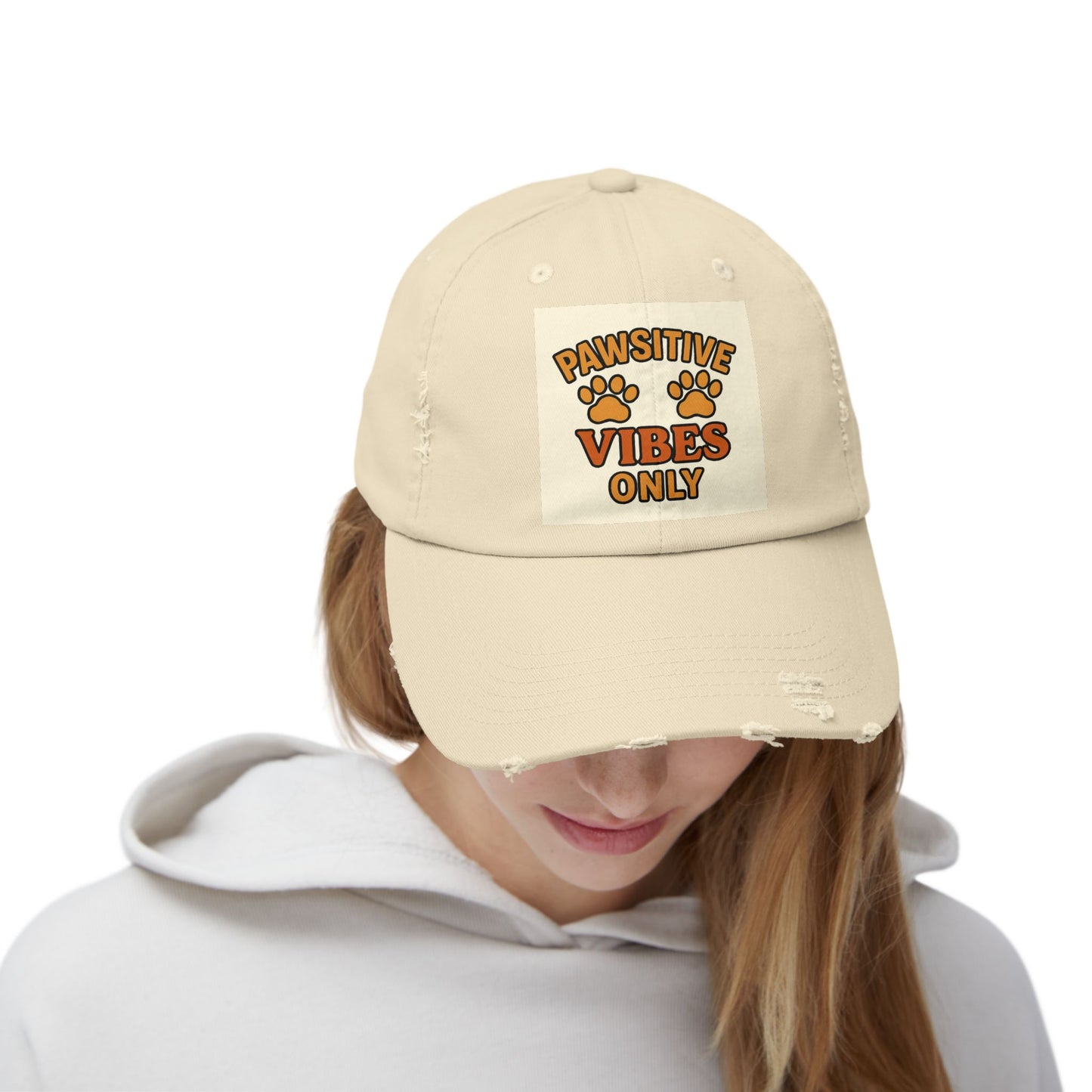 Pawsitive Vibes Distressed Cap, Pet Lover Hat, Animal Rights Supporter Gift, Casual Wear, Trendy Accessories