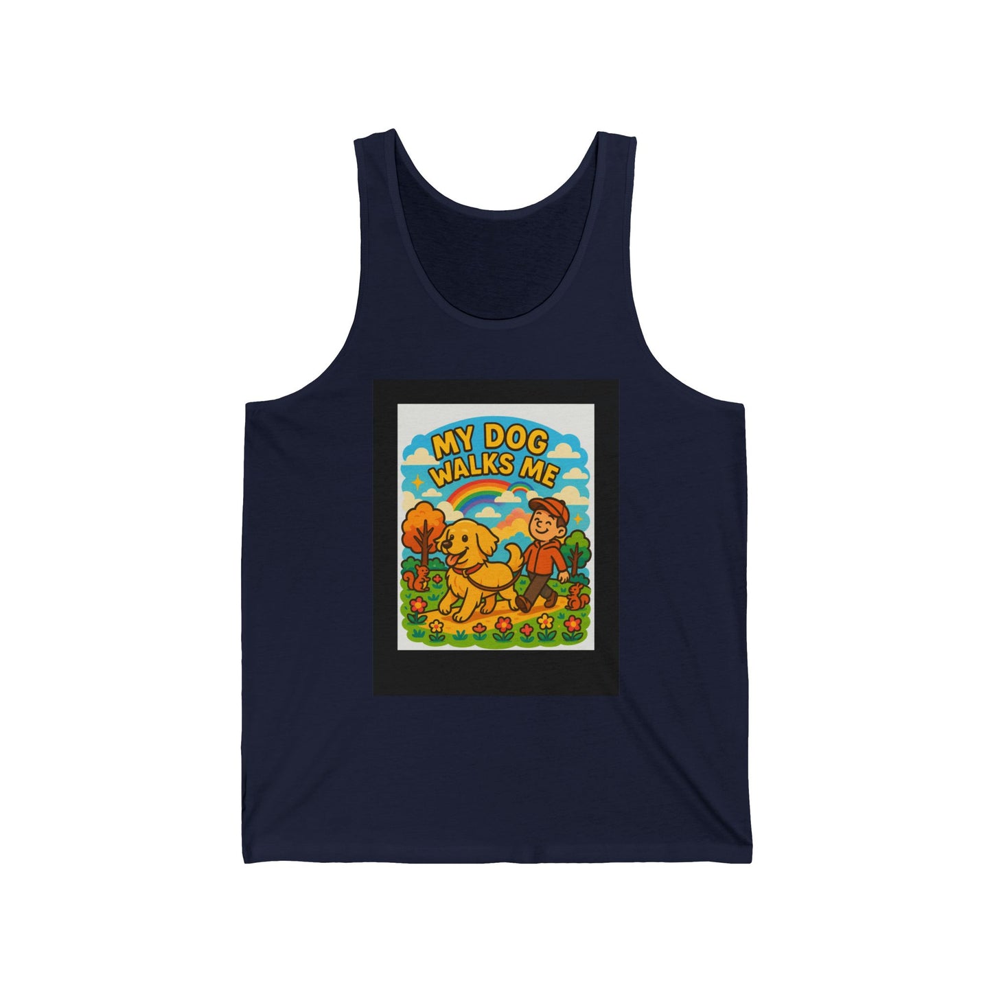 My Dog Walks Me Tank Top, Funny Dog Lover Unisex Jersey Tank, Pet Owner Gift, Summer Casual Wear, Dog Mom Gift Idea