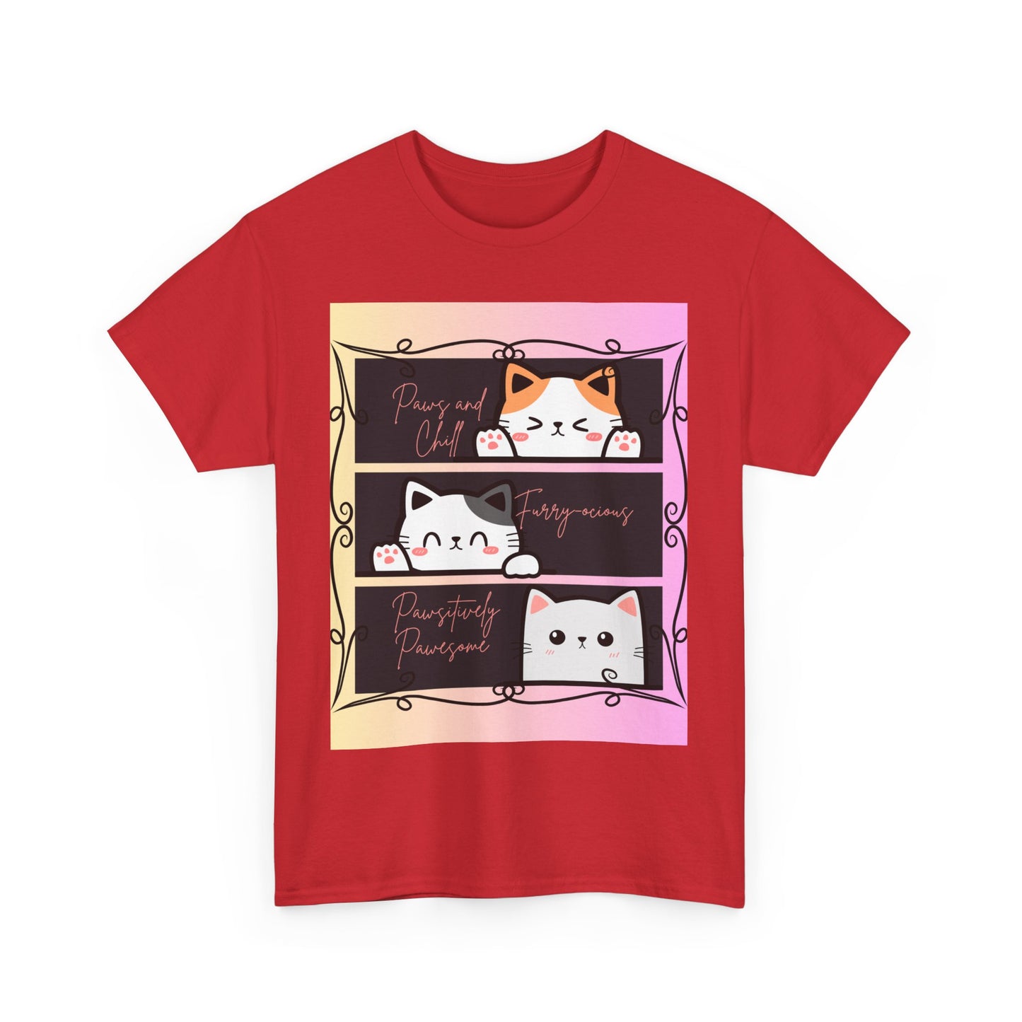 Cute Cat Design Unisex Heavy Cotton Tee, Cat Lover Gift, Funny Pet Tee, Kawaii T-Shirt, Animal Print Apparel, Birthday Gift