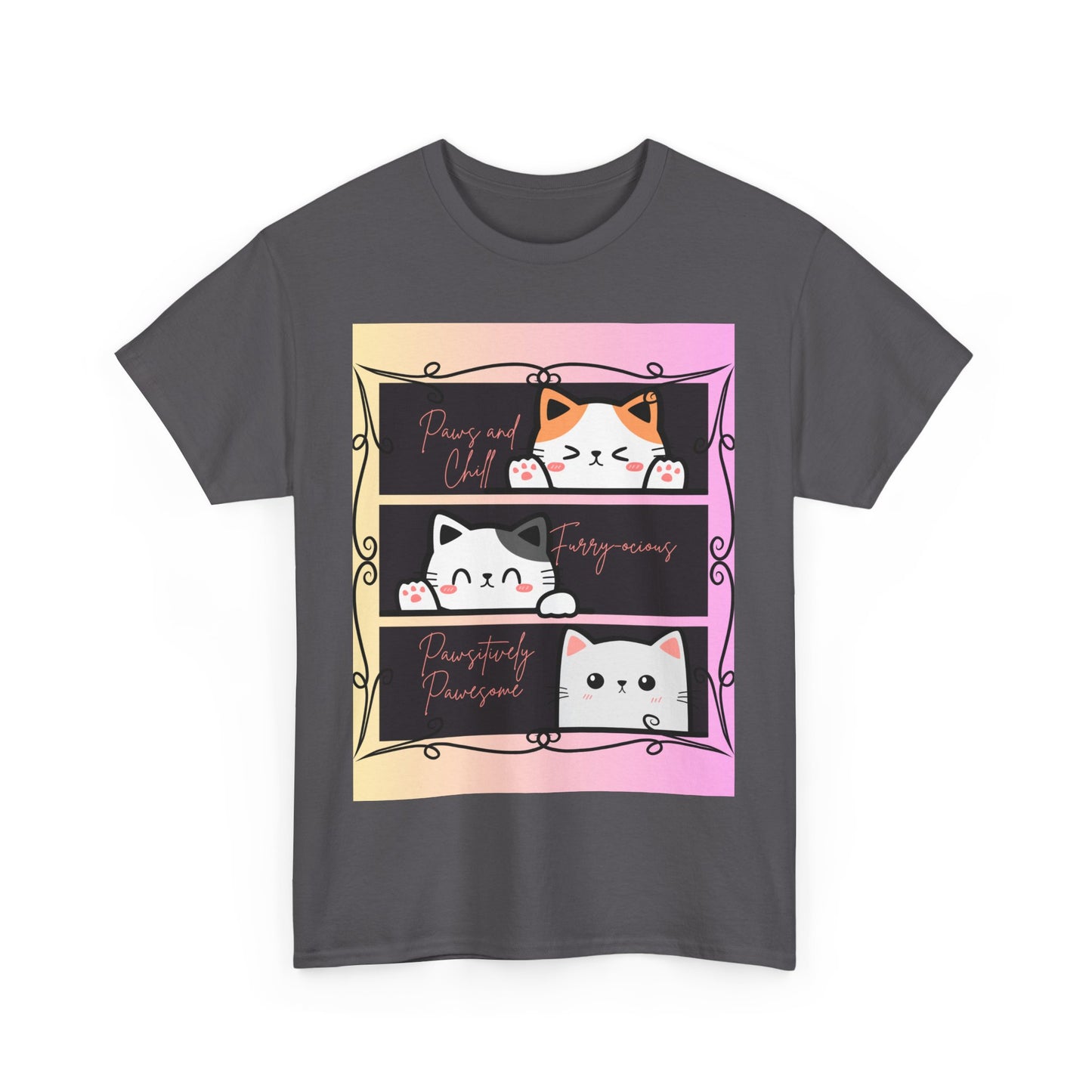 Cute Cat Design Unisex Heavy Cotton Tee, Cat Lover Gift, Funny Pet Tee, Kawaii T-Shirt, Animal Print Apparel, Birthday Gift