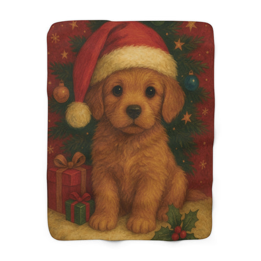 Cozy Christmas Puppy Sherpa Fleece Blanket | Holiday Gift for Dog Lovers | Plush Throw for Winter, Home Décor, Kids Room