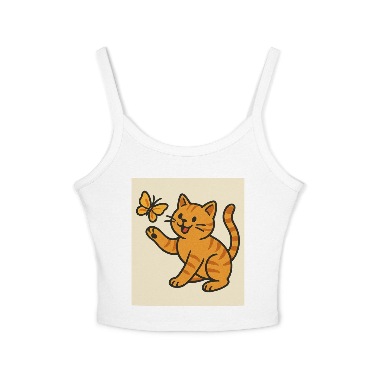 Cute Cat Spaghetti Strap Tank Top, Fun Summer Top, Animal Lover Gift, Casual Wear, Trendy Crop Top, Cute Cat Design
