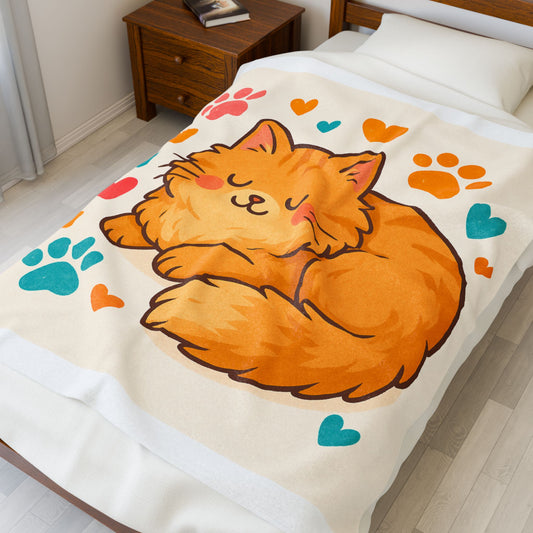 Cozy Cat-Themed Velveteen Plush Blanket, Cat Lover Gift, Home Decor, Cat Mom Blanket, Pet Decor, Warm Throw for All Occasions