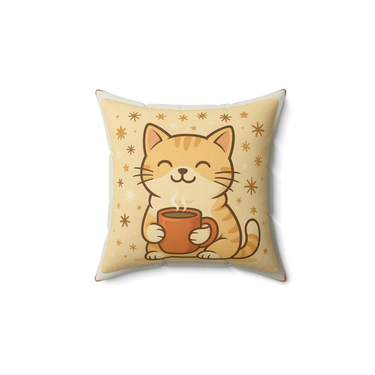 Cozy Cat Pillow, Cute Cat Decor, Faux Suede Cushion, Cat Lover Gift, Home Accent, Autumn Decor, Relaxing Cat Design