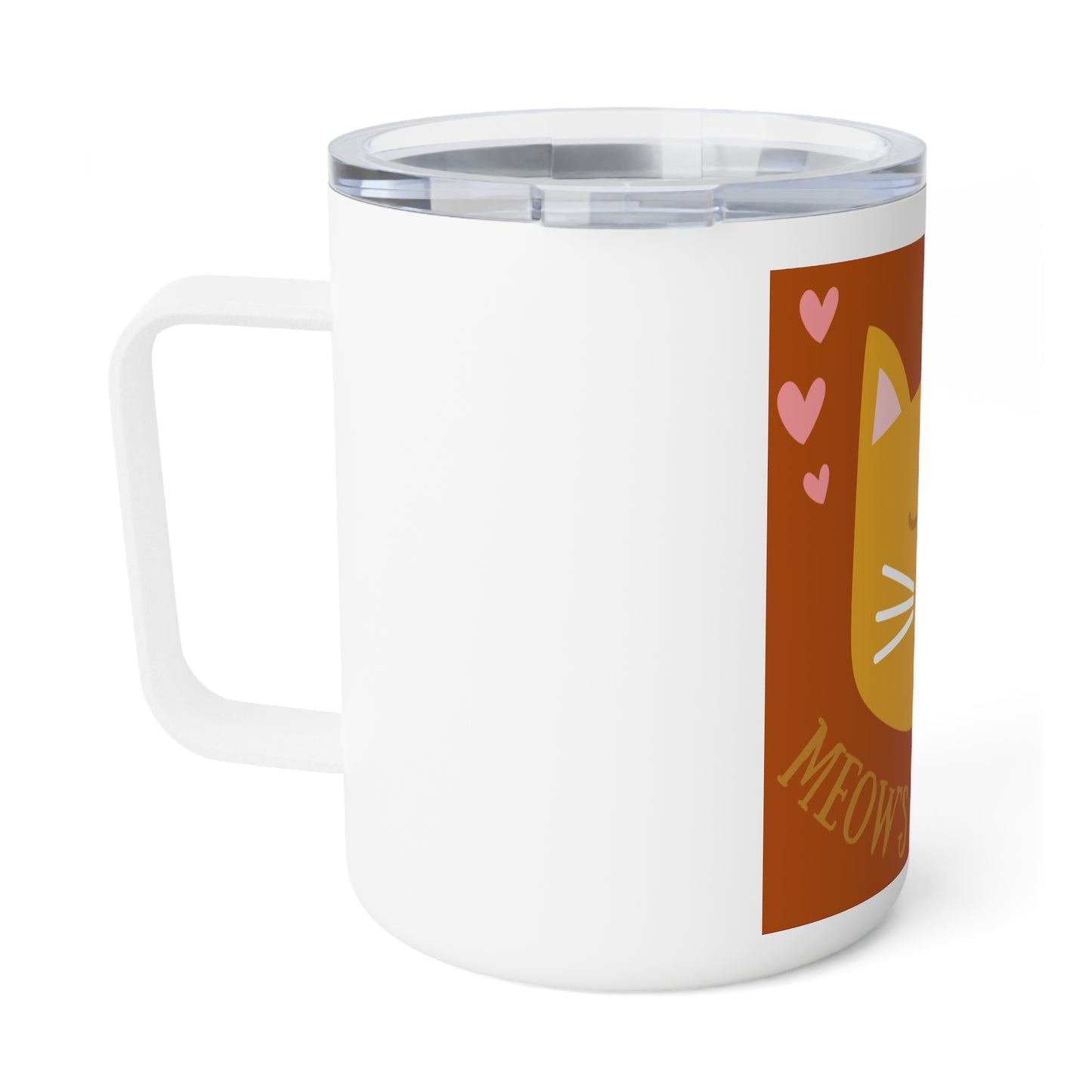 Cat Lover Insulated Coffee Mug, Funny Cat Gift, Meow's the Time, Cute Cat Coffee Cup, Pet Lover's Mug, Warm Beverage Tumbler