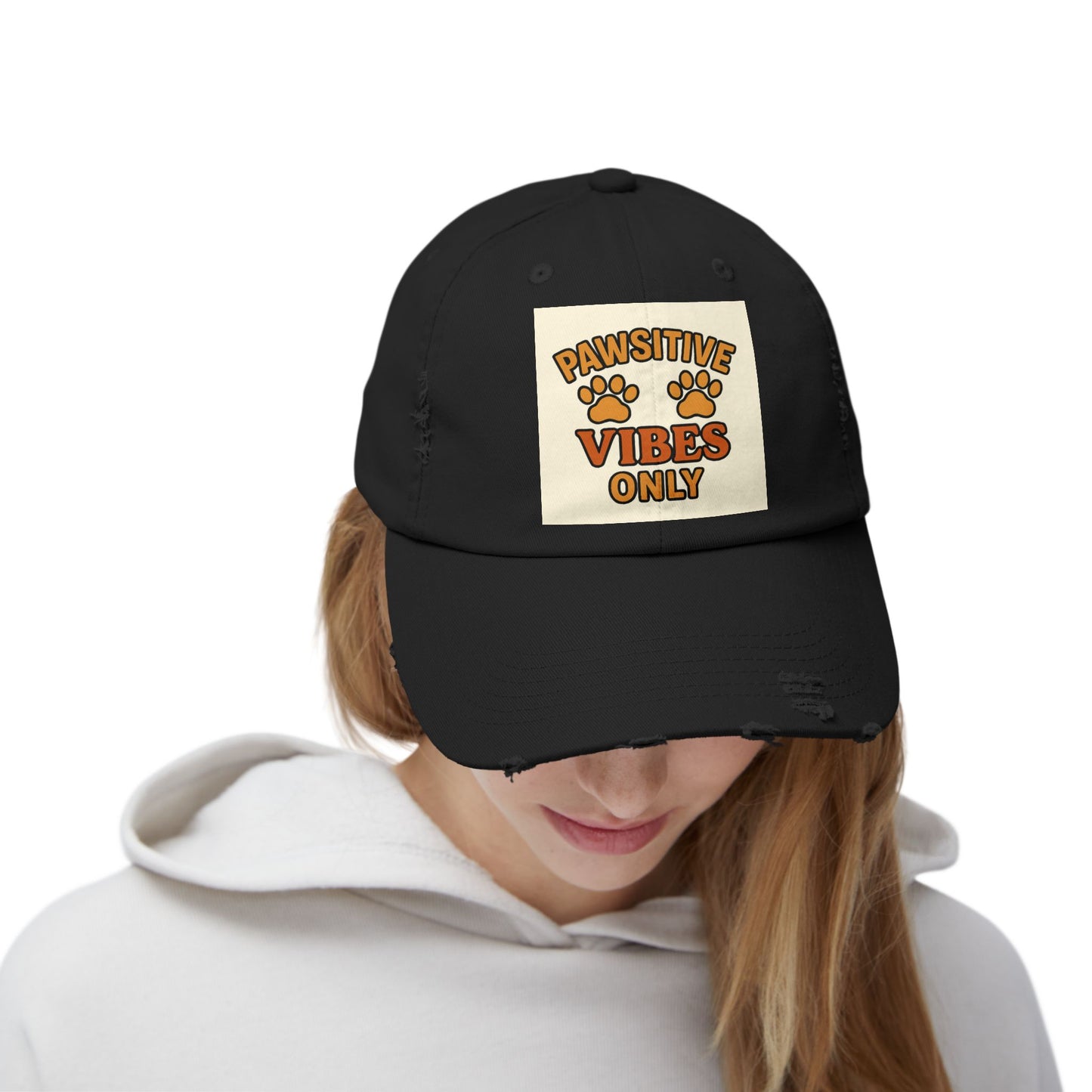 Pawsitive Vibes Distressed Cap, Pet Lover Hat, Animal Rights Supporter Gift, Casual Wear, Trendy Accessories