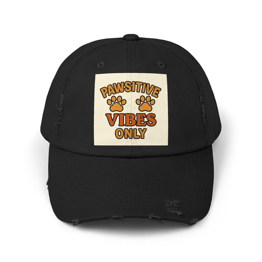 Pawsitive Vibes Distressed Cap, Pet Lover Hat, Animal Rights Supporter Gift, Casual Wear, Trendy Accessories