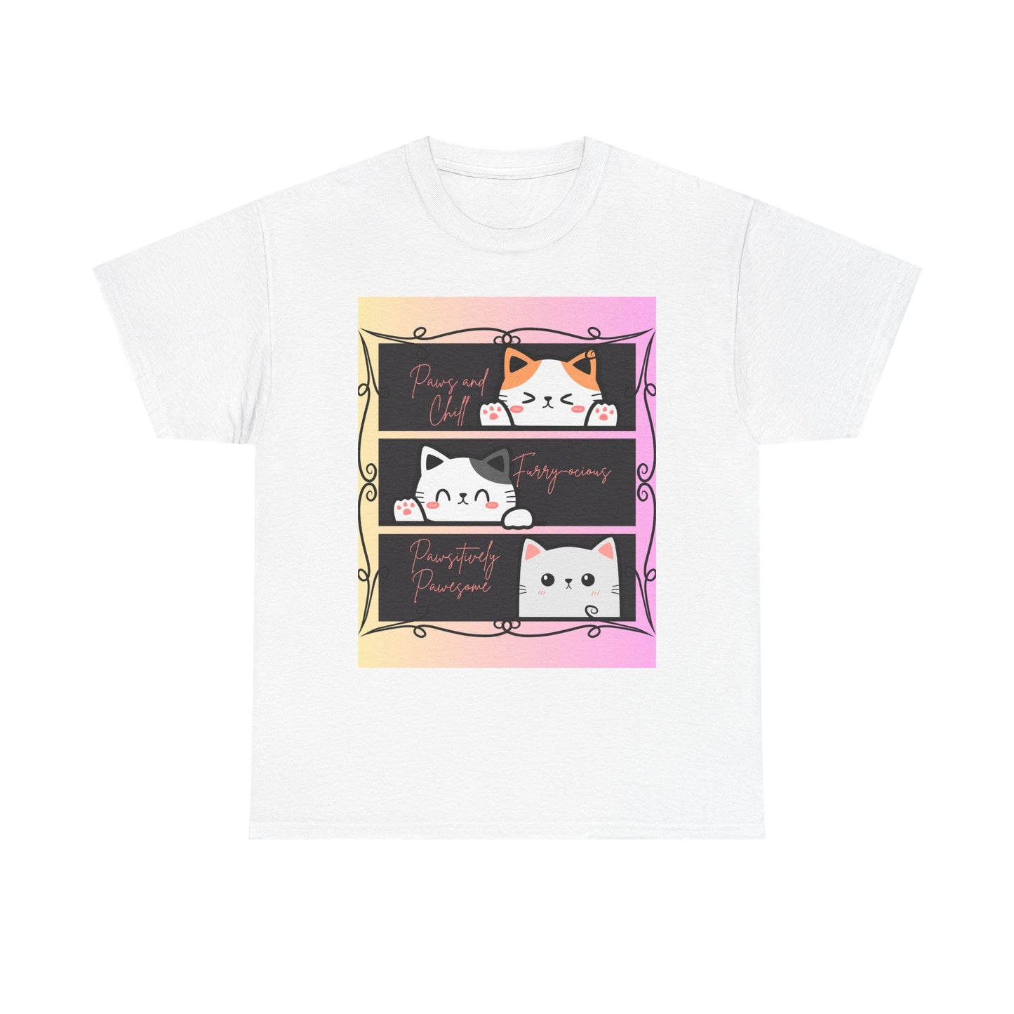 Cute Cat Design Unisex Heavy Cotton Tee, Cat Lover Gift, Funny Pet Tee, Kawaii T-Shirt, Animal Print Apparel, Birthday Gift
