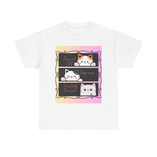 Cute Cat Design Unisex Heavy Cotton Tee, Cat Lover Gift, Funny Pet Tee, Kawaii T-Shirt, Animal Print Apparel, Birthday Gift