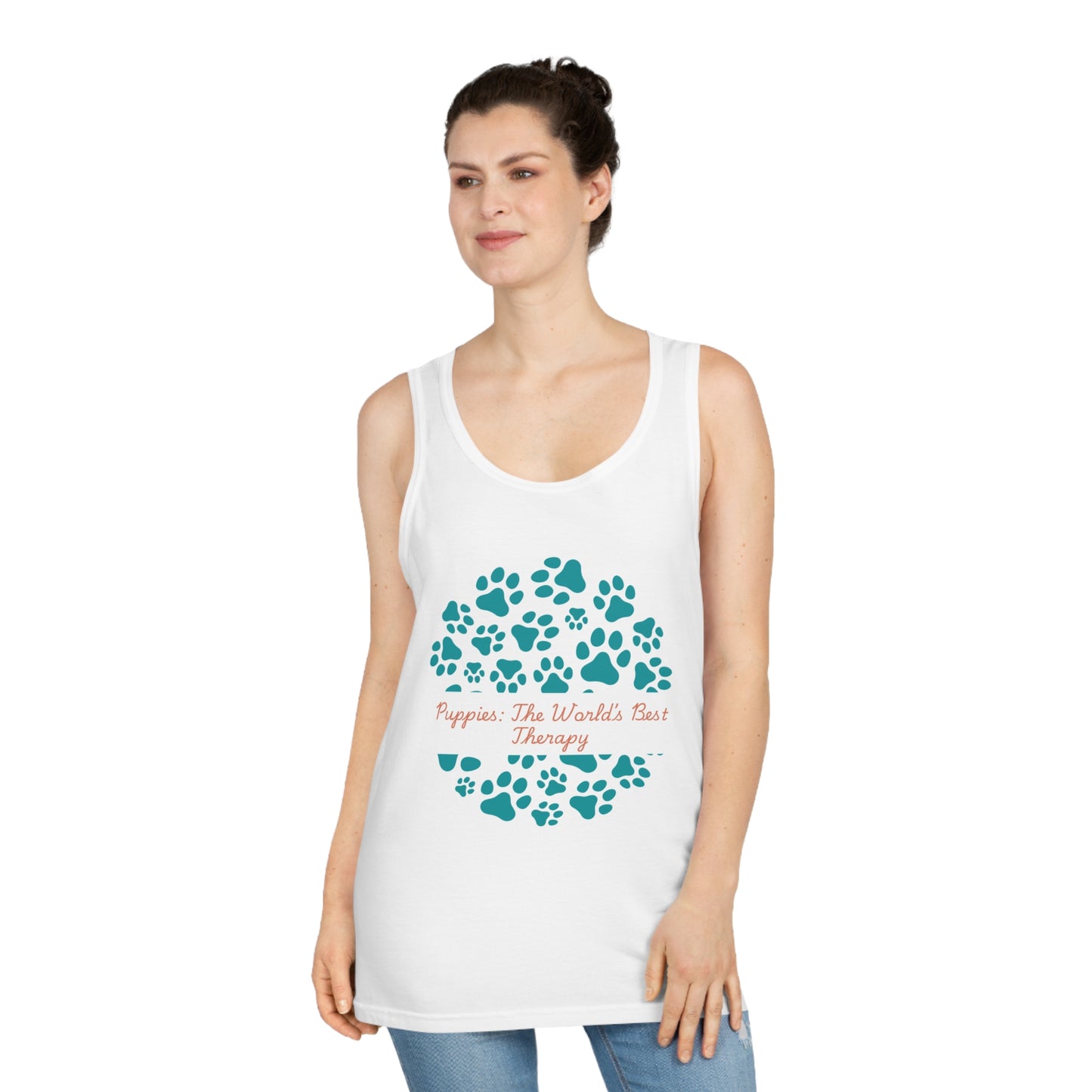 Paw Print Therapy Tank Top, Pet Lover Gift, Animal Rescue Support, Summer Workout Tee, Dog Mom Apparel