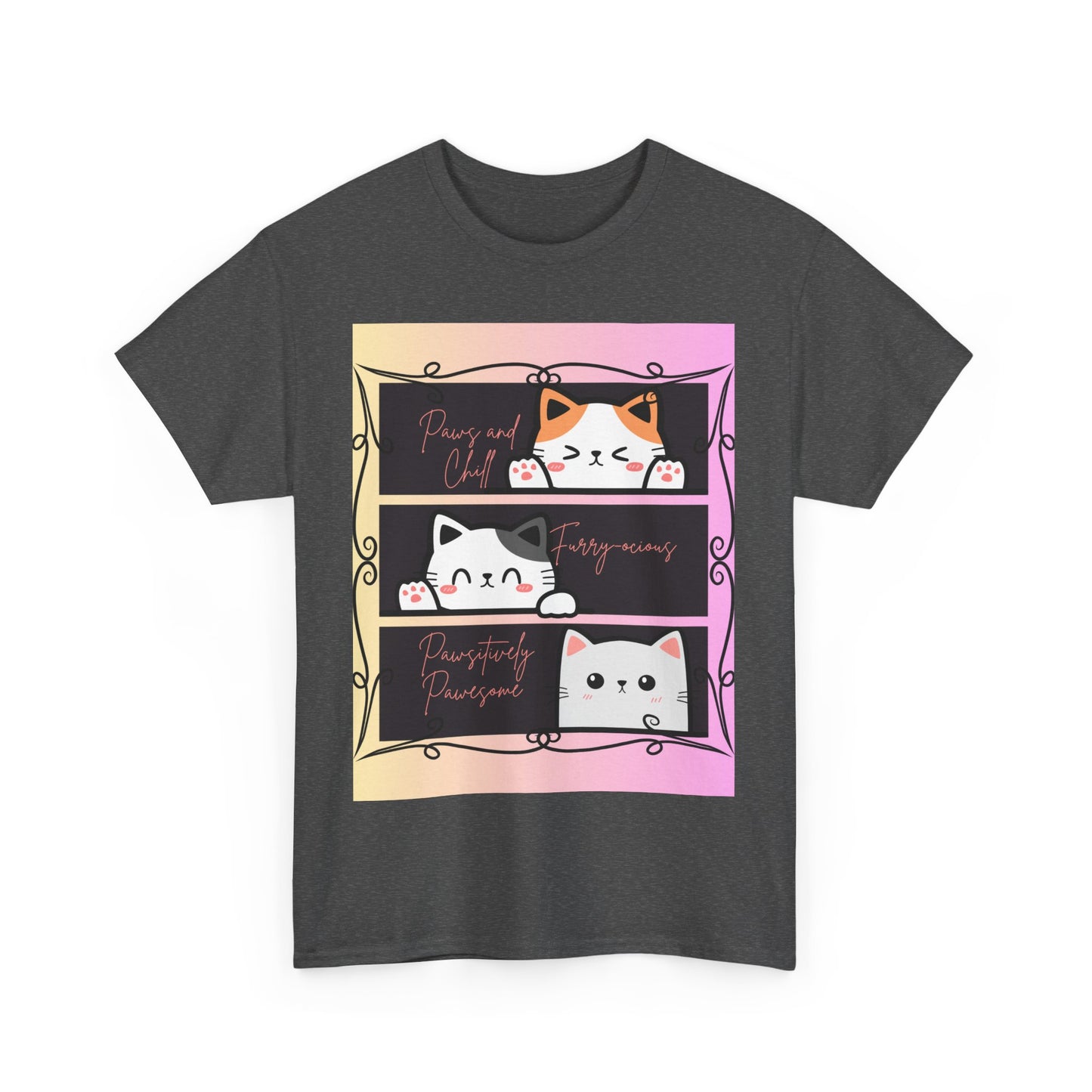 Cute Cat Design Unisex Heavy Cotton Tee, Cat Lover Gift, Funny Pet Tee, Kawaii T-Shirt, Animal Print Apparel, Birthday Gift